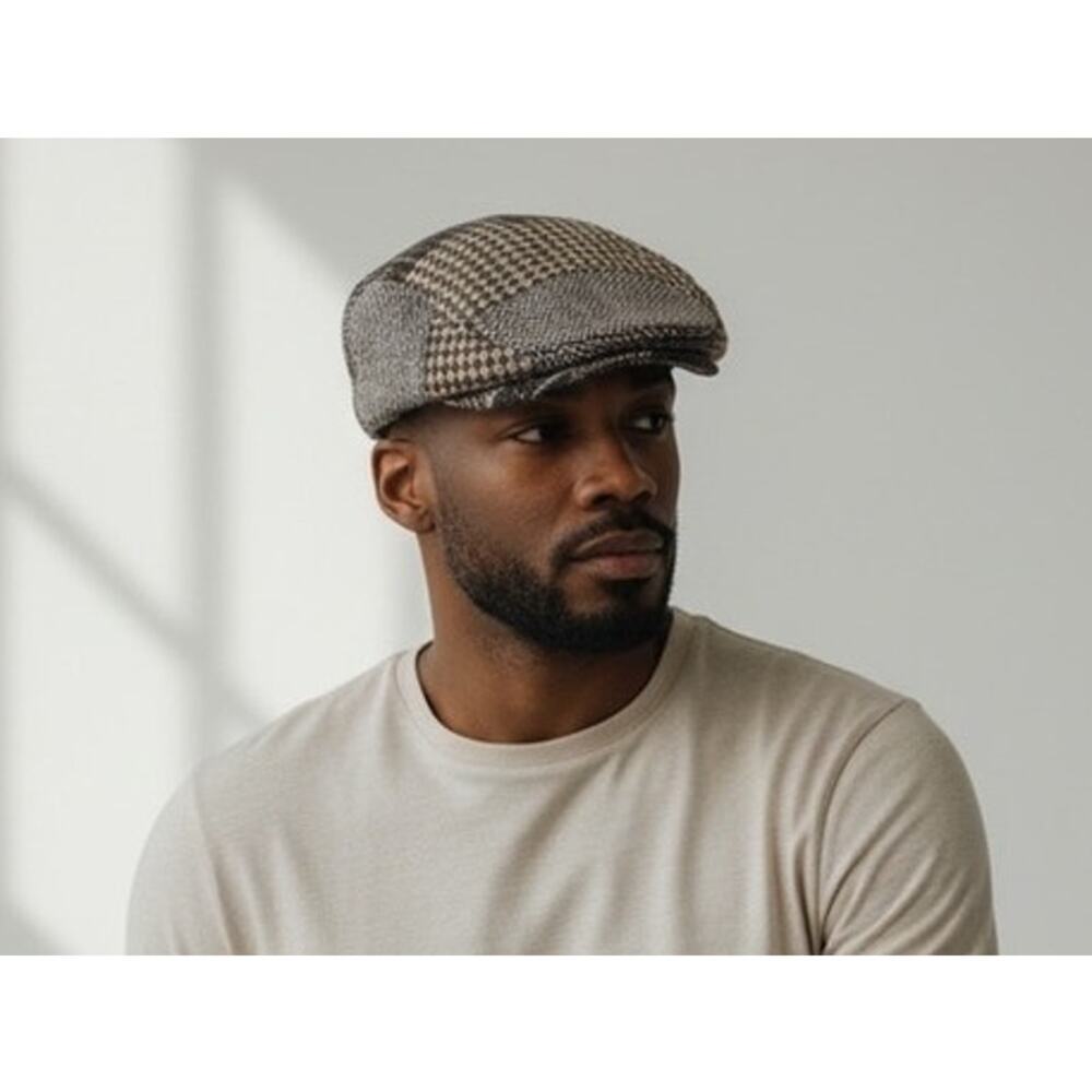 DPG 1921 Wool Blend Plaid Newsboy Cap Hat Size L XL Brown Retro Classic Heritage